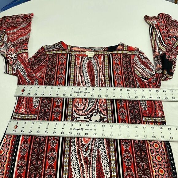 Chicos Boho Paisley Stretch Orange Red Bell Sleeve Blouse Top Size 2 US Large - Picture 5 of 11